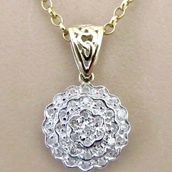 *Reserved for Lynn* Diamond Round Cluster Pendant & 9ct Chain