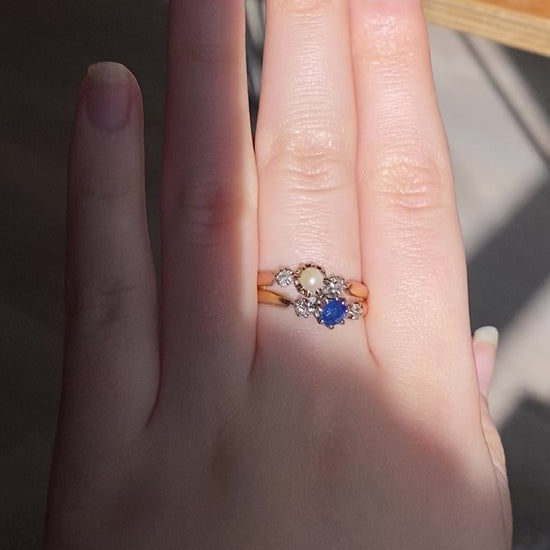 Victorian Sapphire, Pearl and Diamond Ring