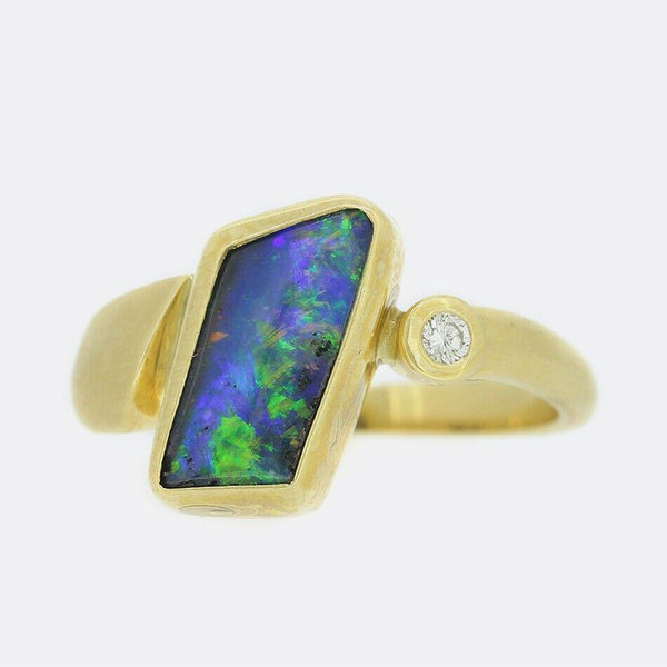 Boulder Opal and Diamond Abstract Ring