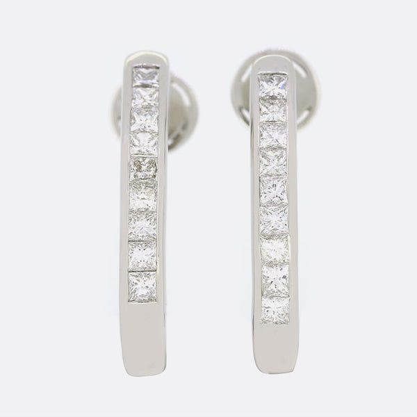 1.00 Carat Princess Cut Diamond Drop Earrings
