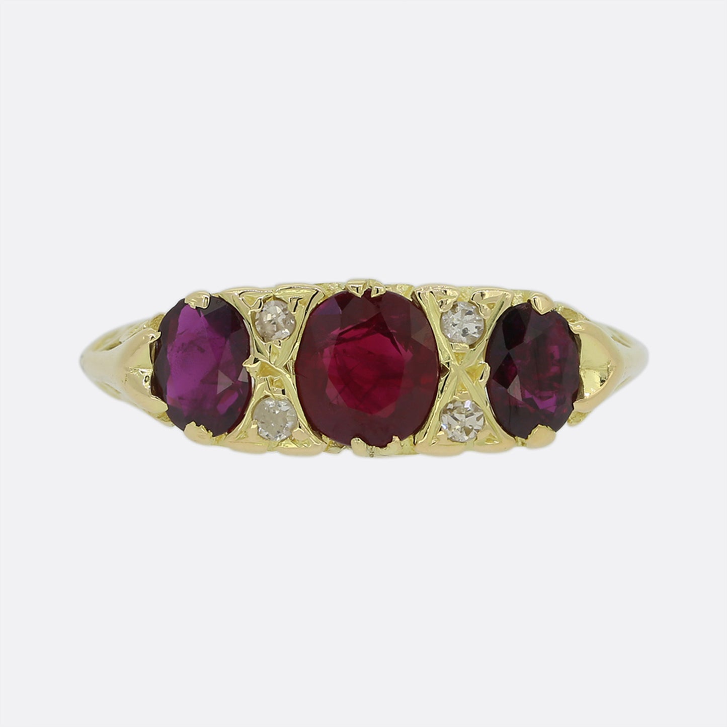 Vintage Ruby and Diamond Three Stone Ring