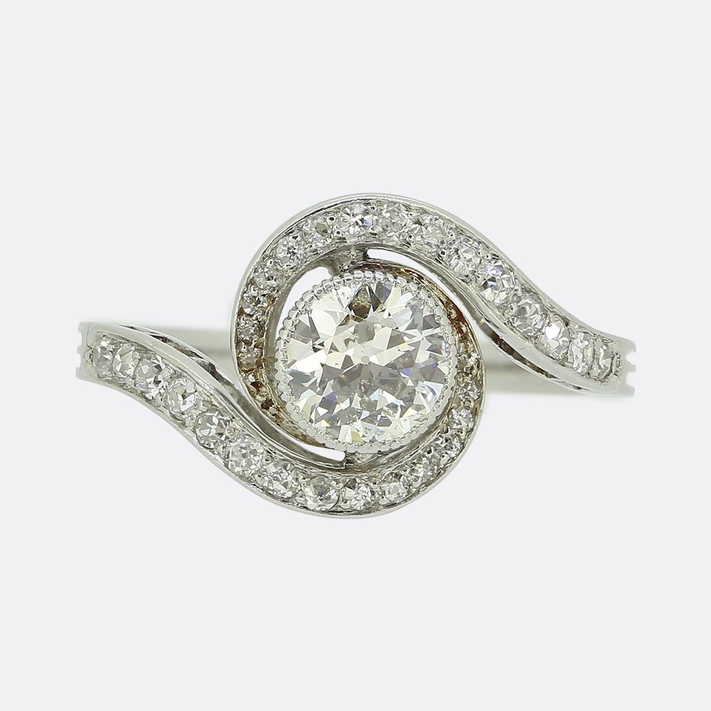 Antique 0.85 Carat Old Cut Diamond Swirl Ring