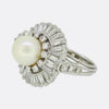 Mid Century Cultured Pearl and Diamond Cocktail Ring