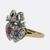 Victorian Double Heart Ruby Sapphire and Diamond Crowned Ring