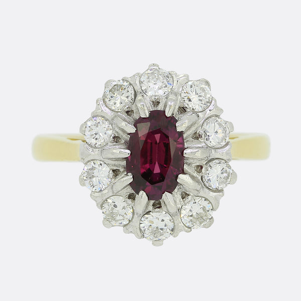 Vintage Ruby and Diamond Cluster Ring