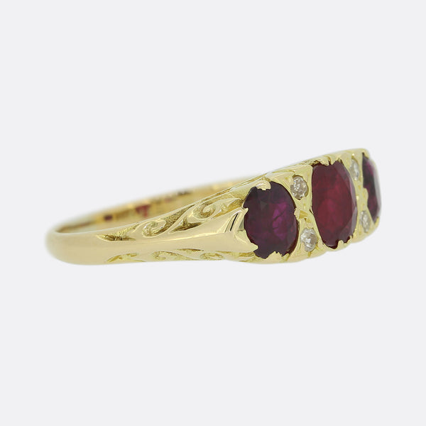 Vintage Ruby and Diamond Three Stone Ring