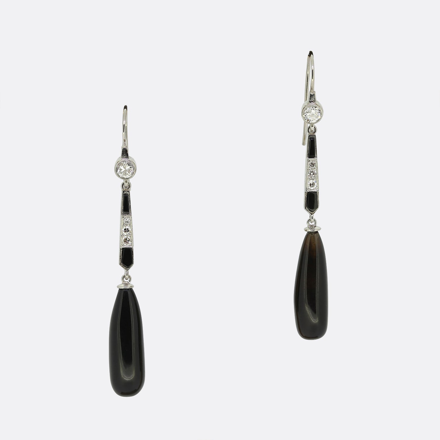 Art Deco Style Onyx and Diamond Drop Earrings