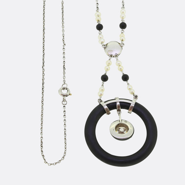 Marsh and Co. Art Deco Pearl and Diamond Necklace