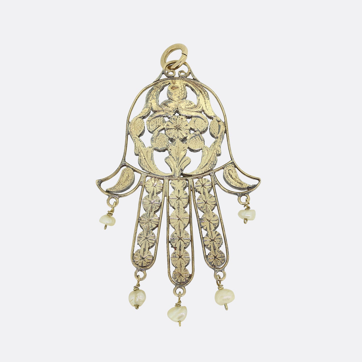 Vintage Rose Cut Diamond and Pearl Hamsa Pendant