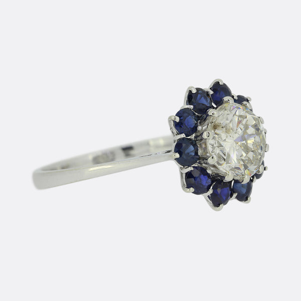 1.50 Carat Diamond and Sapphire Cluster Ring