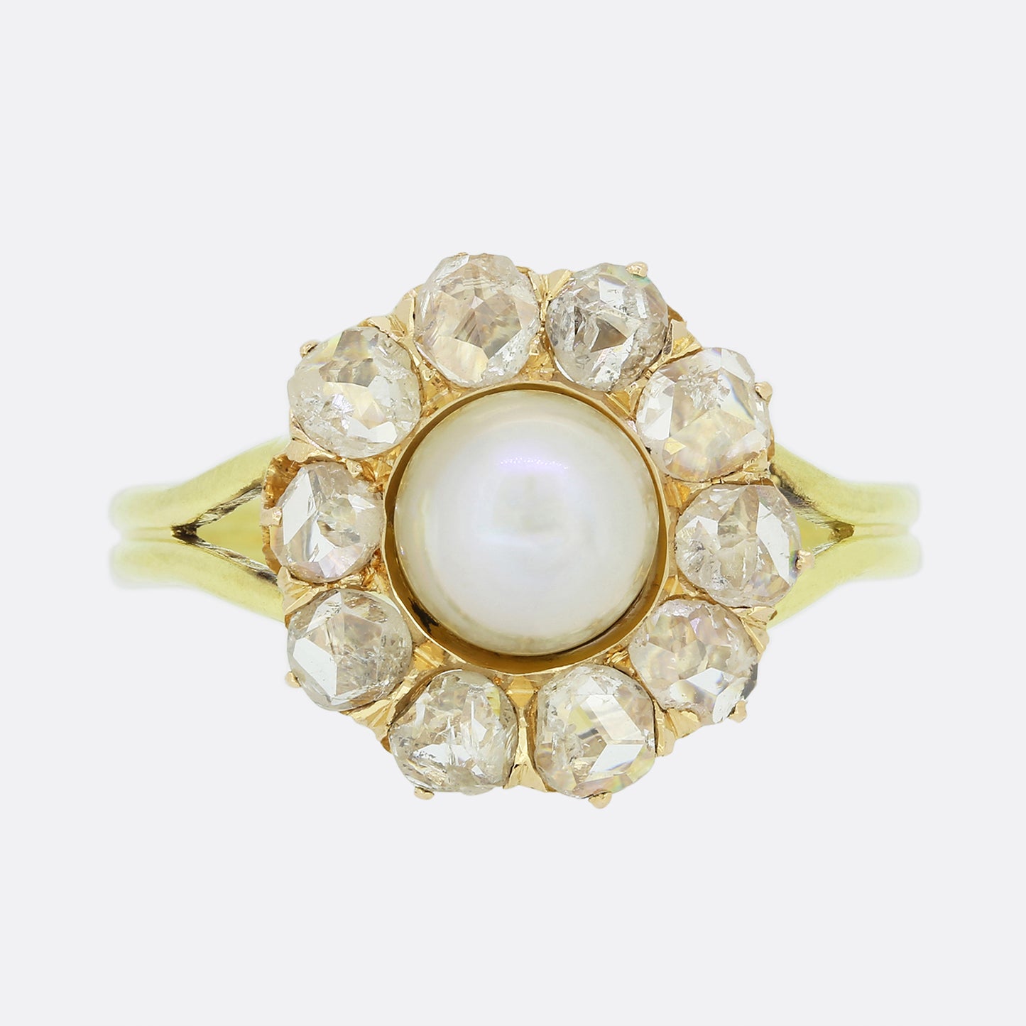 Victorian Natural Pearl and Diamond Cluster Ring