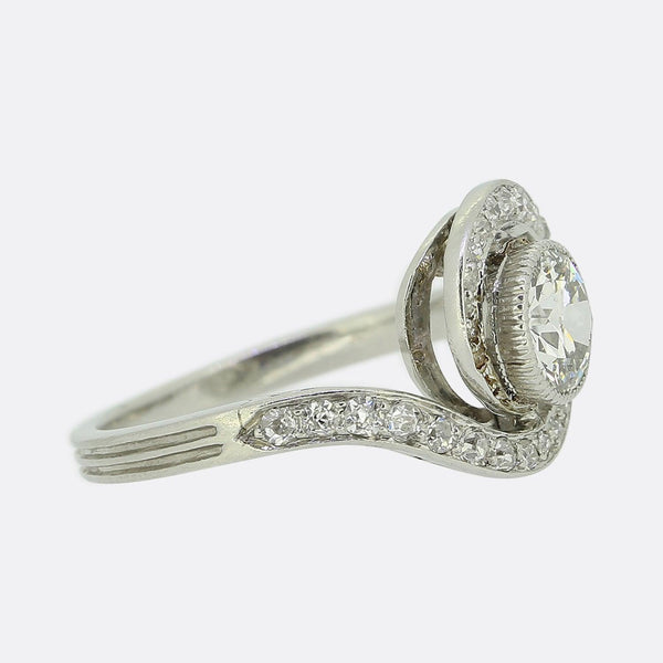 Antique 0.85 Carat Old Cut Diamond Swirl Ring