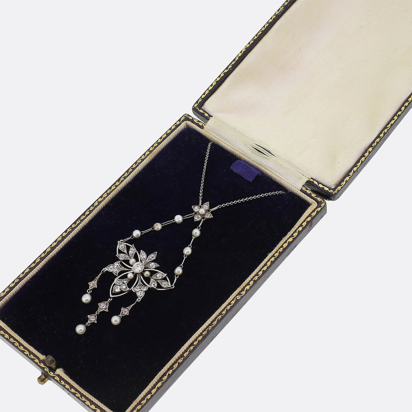 Edwardian Pearl and Diamond Lavalier Necklace