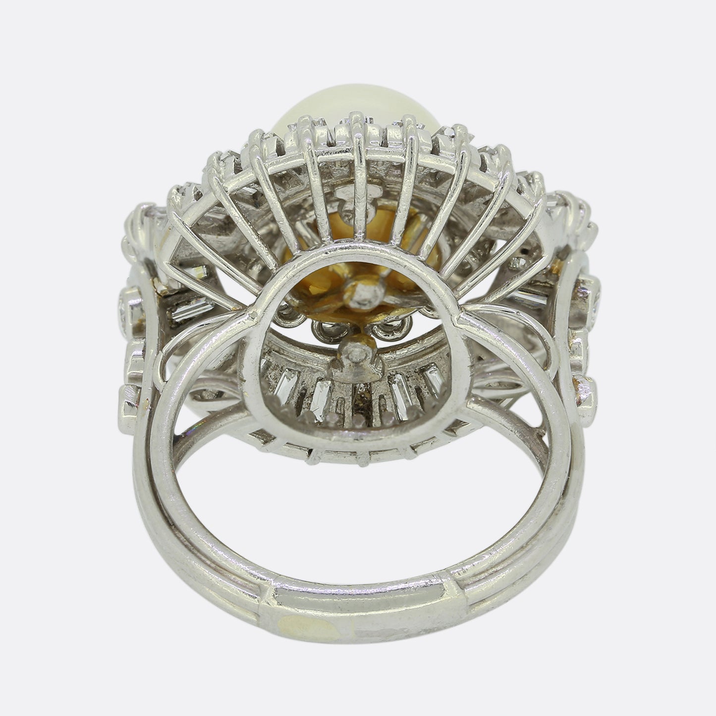 Mid Century Cultured Pearl and Diamond Cocktail Ring