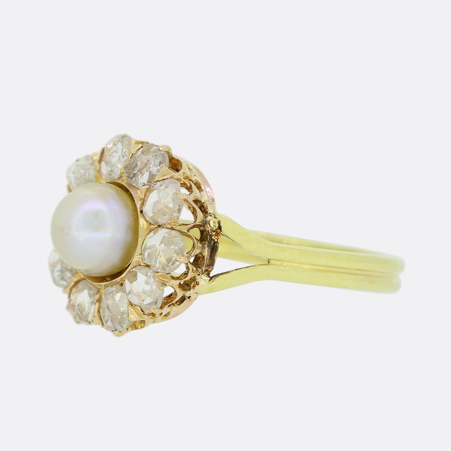 Victorian Natural Pearl and Diamond Cluster Ring