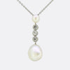 Vintage Natural Pearl and Diamond Drop Necklace