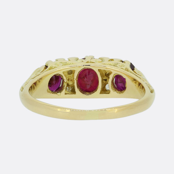 Vintage Ruby and Diamond Three Stone Ring