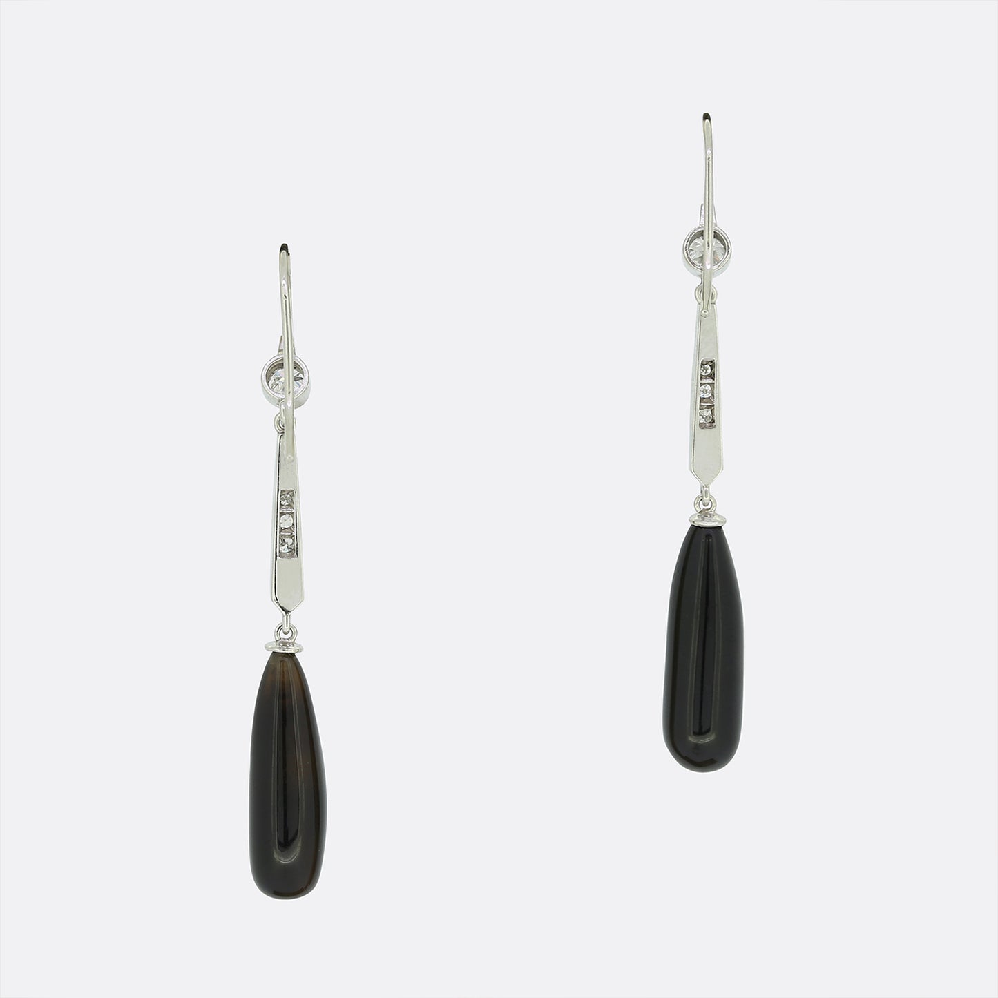 Art Deco Style Onyx and Diamond Drop Earrings