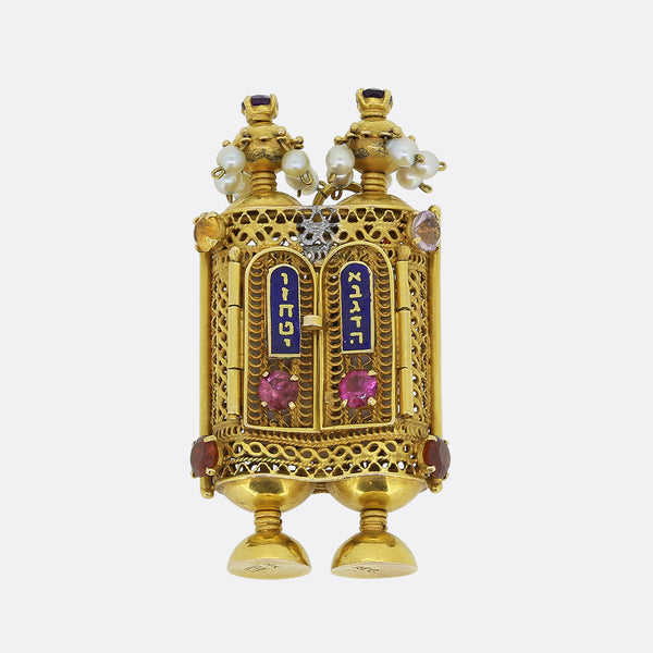 Vintage Gem Set and Enamelled Torah Scroll Pendant