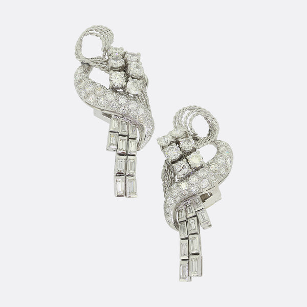 Retro 1950s Diamond Cluster Drop Earrings