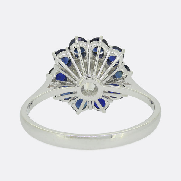 1.50 Carat Diamond and Sapphire Cluster Ring