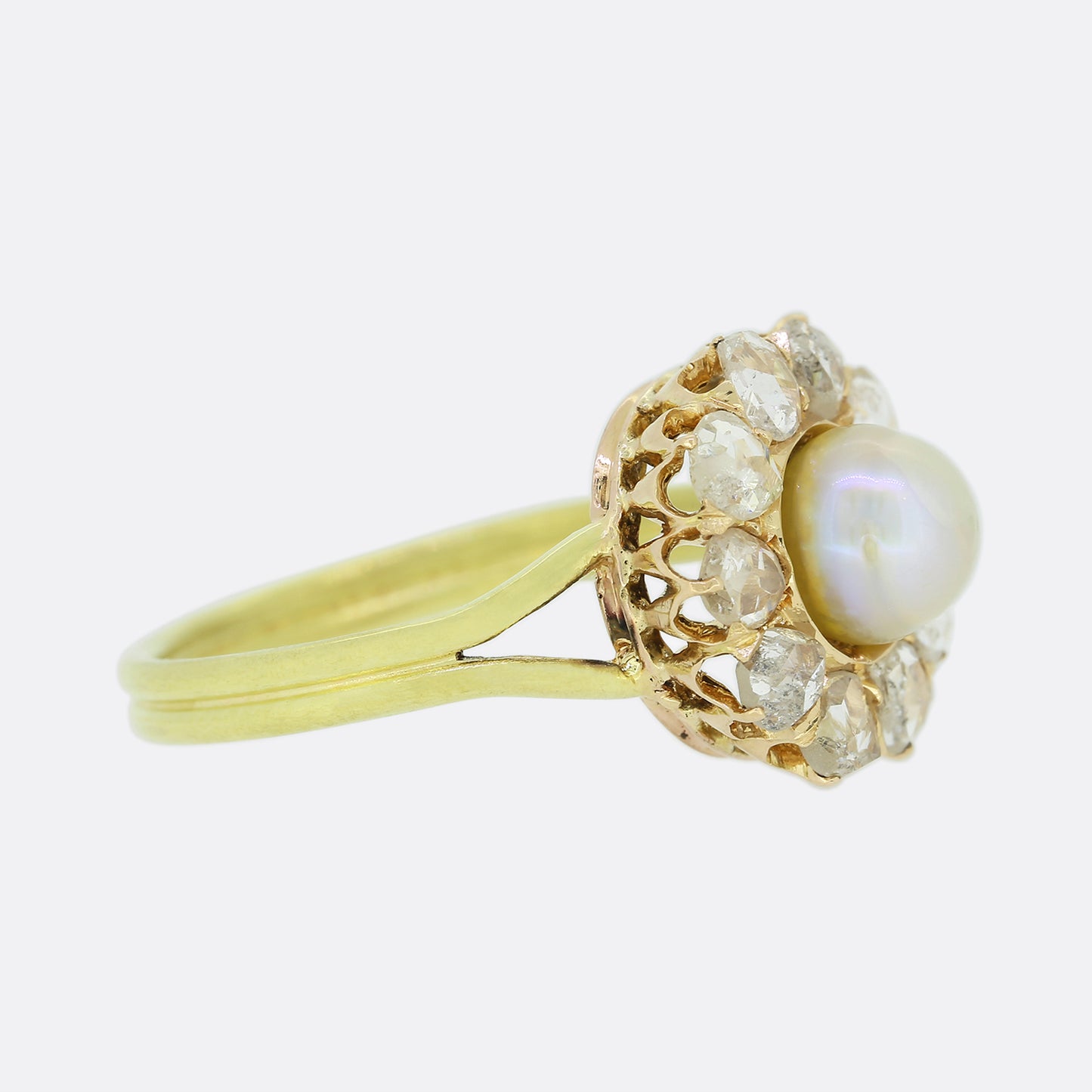 Victorian Natural Pearl and Diamond Cluster Ring
