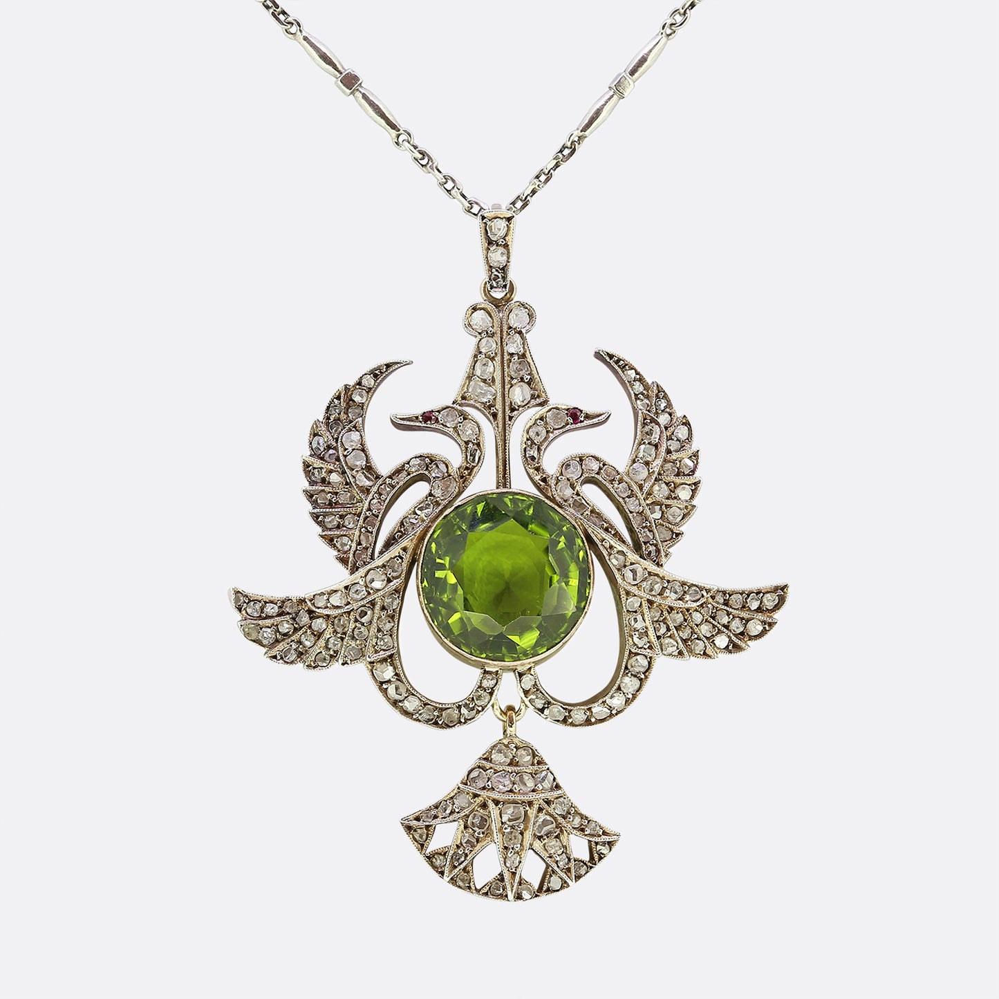 Vintage Peridot and Diamond Swan Necklace