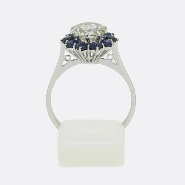 1.50 Carat Diamond and Sapphire Cluster Ring