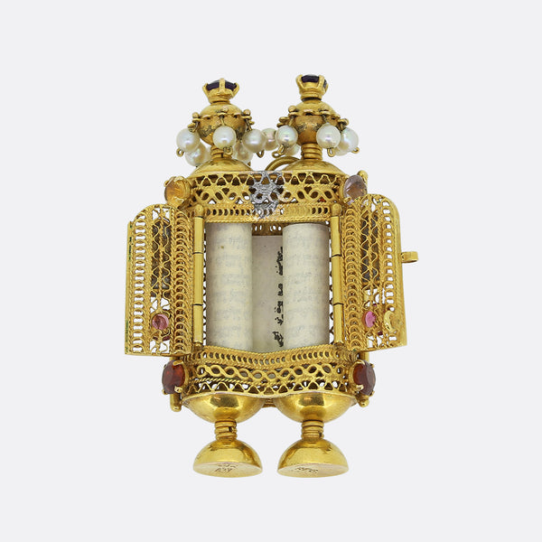 Vintage Gem Set and Enamelled Torah Scroll Pendant