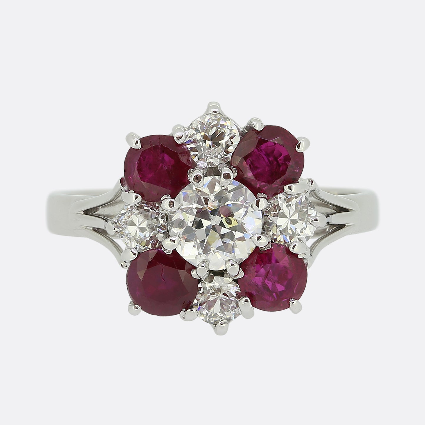 Vintage Diamond and Ruby Cluster Ring