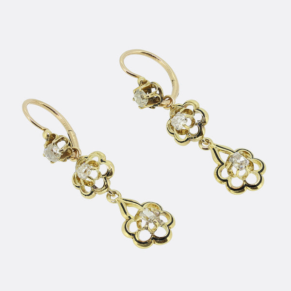 Antique Enamel and Diamond Drop Earrings