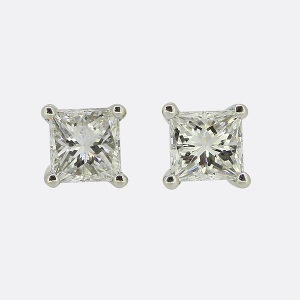 0.50 Carat Princess Cut Diamond Stud Earrings
