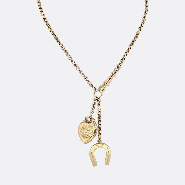 Vintage Heart and Horseshoe Charm Necklace