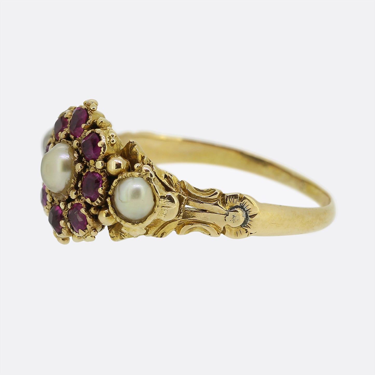 Victorian Ruby and Pearl Cluster Ring