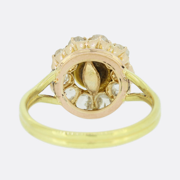 Victorian Natural Pearl and Diamond Cluster Ring