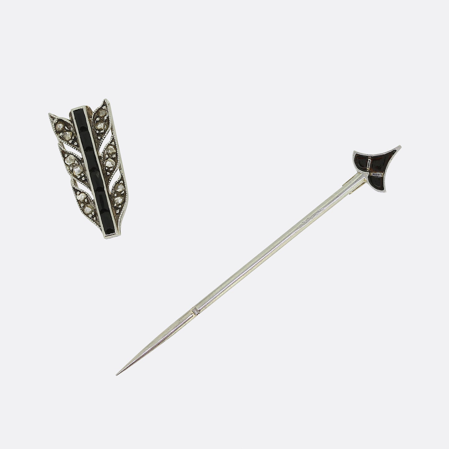 Cartier Art Deco Onyx and Diamond Arrow Jabot Pin
