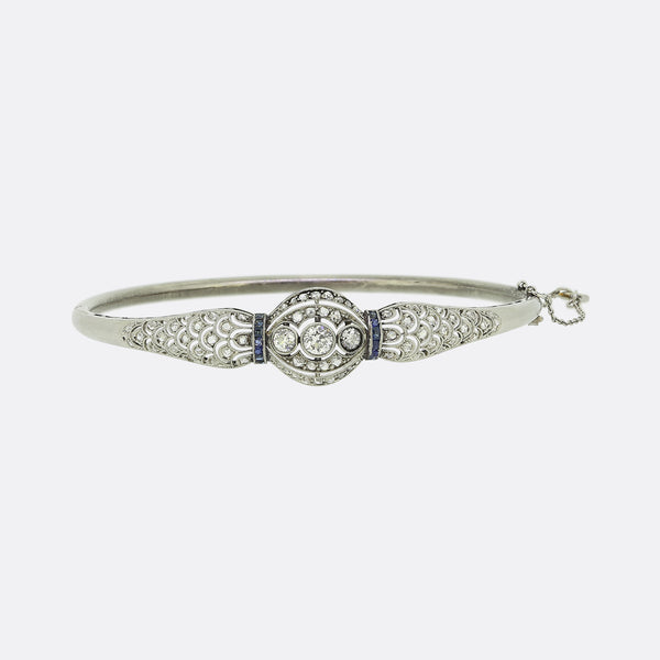 Art Deco Sapphire and Diamond Hinge Bangle