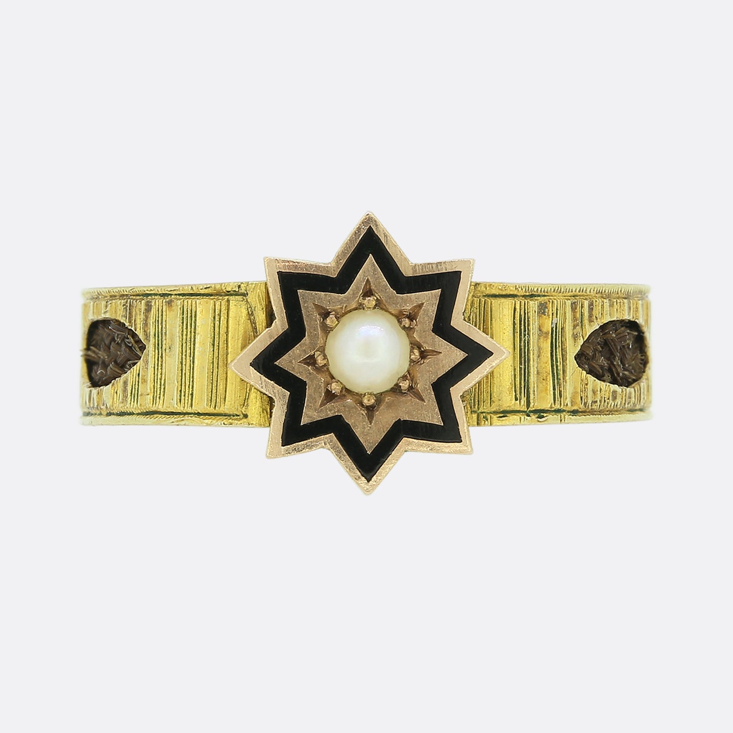 Victorian Pearl and Enamel Star Mourning Ring