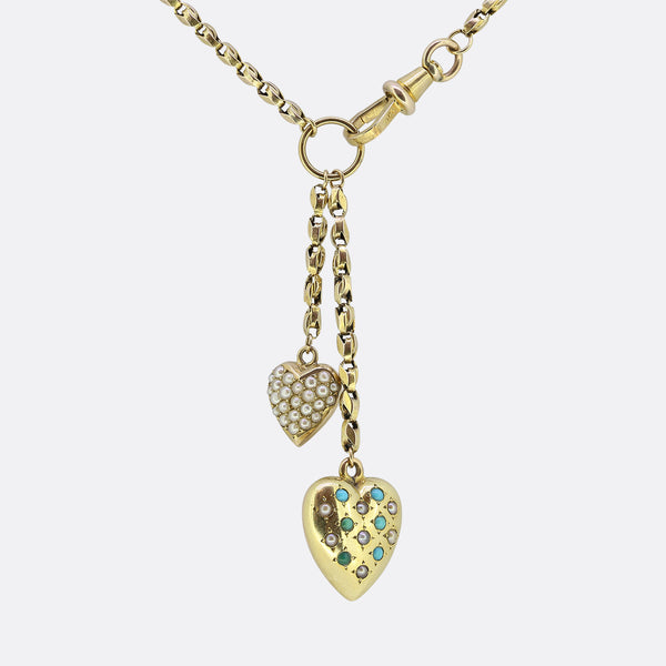 Vintage Double Love Heart Charm Necklace