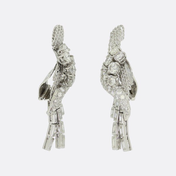 Retro 1950s Diamond Cluster Drop Earrings