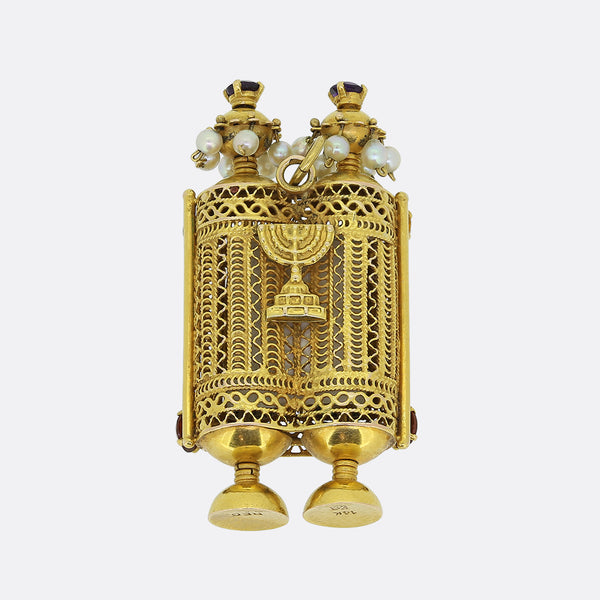 Vintage Gem Set and Enamelled Torah Scroll Pendant