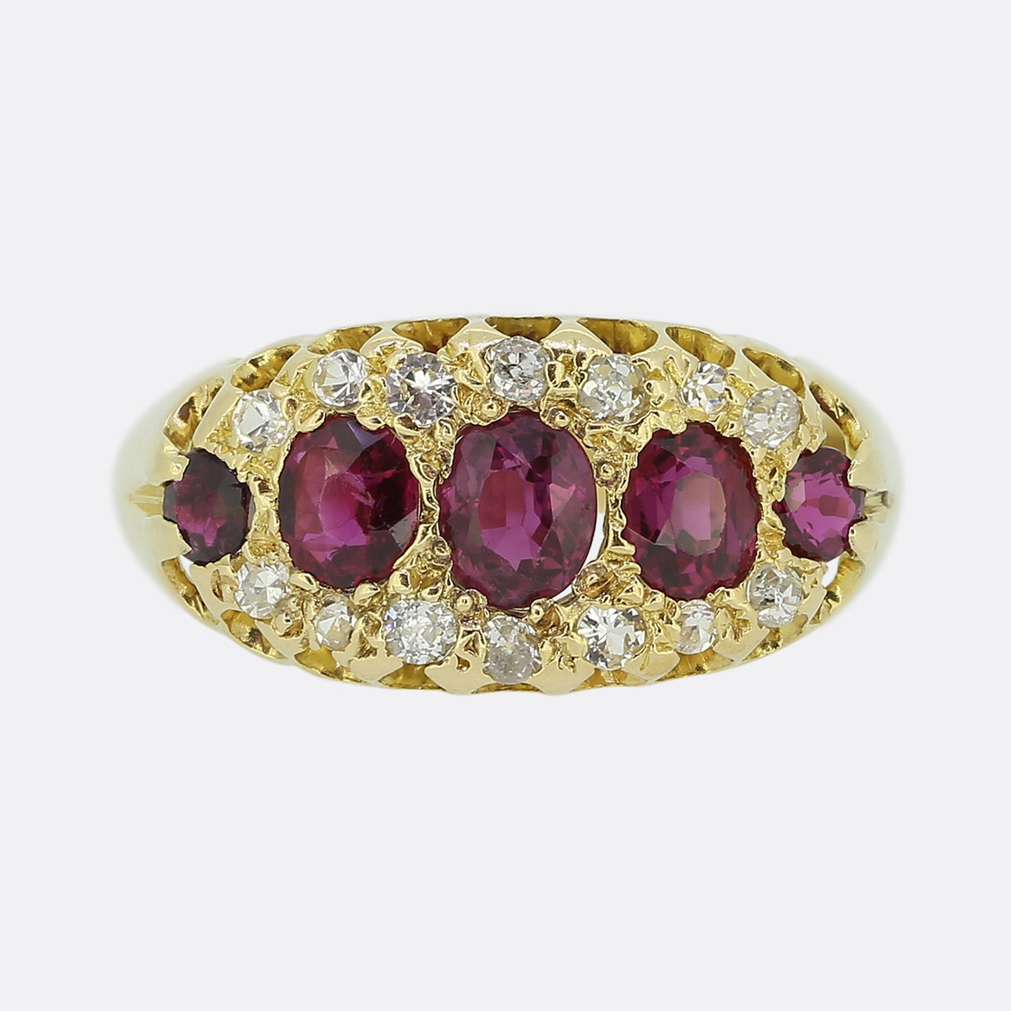 Edwardian Five-Stone Ruby and Diamond Ring