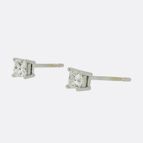 0.50 Carat Princess Cut Diamond Stud Earrings