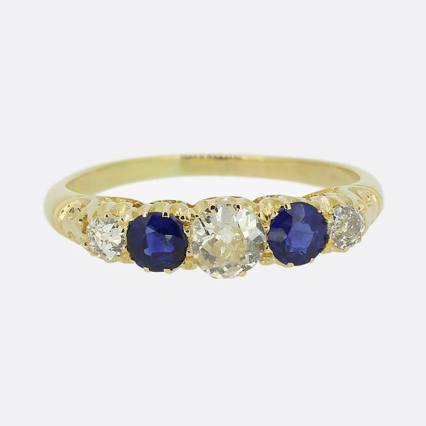 Edwardian Sapphire and Diamond Five-Stone Ring