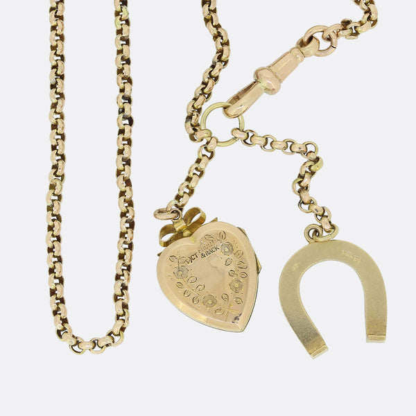 Vintage Heart and Horseshoe Charm Necklace