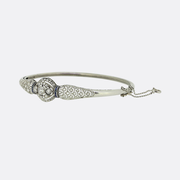 Art Deco Sapphire and Diamond Hinge Bangle