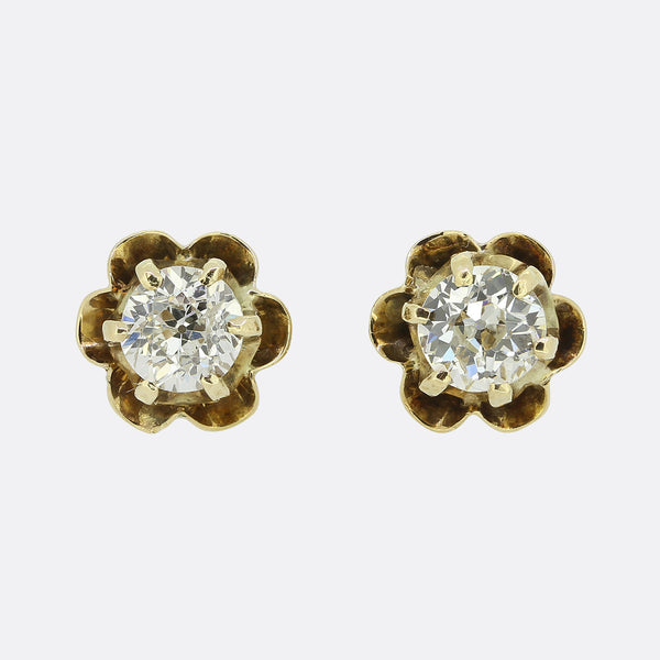 Vintage 0.60 Carat Old Cut Diamond Stud Earrings