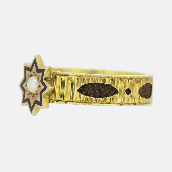 Victorian Pearl and Enamel Star Mourning Ring
