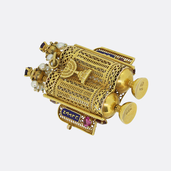 Vintage Gem Set and Enamelled Torah Scroll Pendant