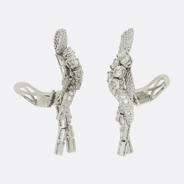 Retro 1950s Diamond Cluster Drop Earrings